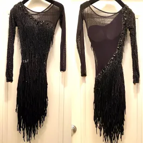 Vesa Black Latin Dress with Fringes