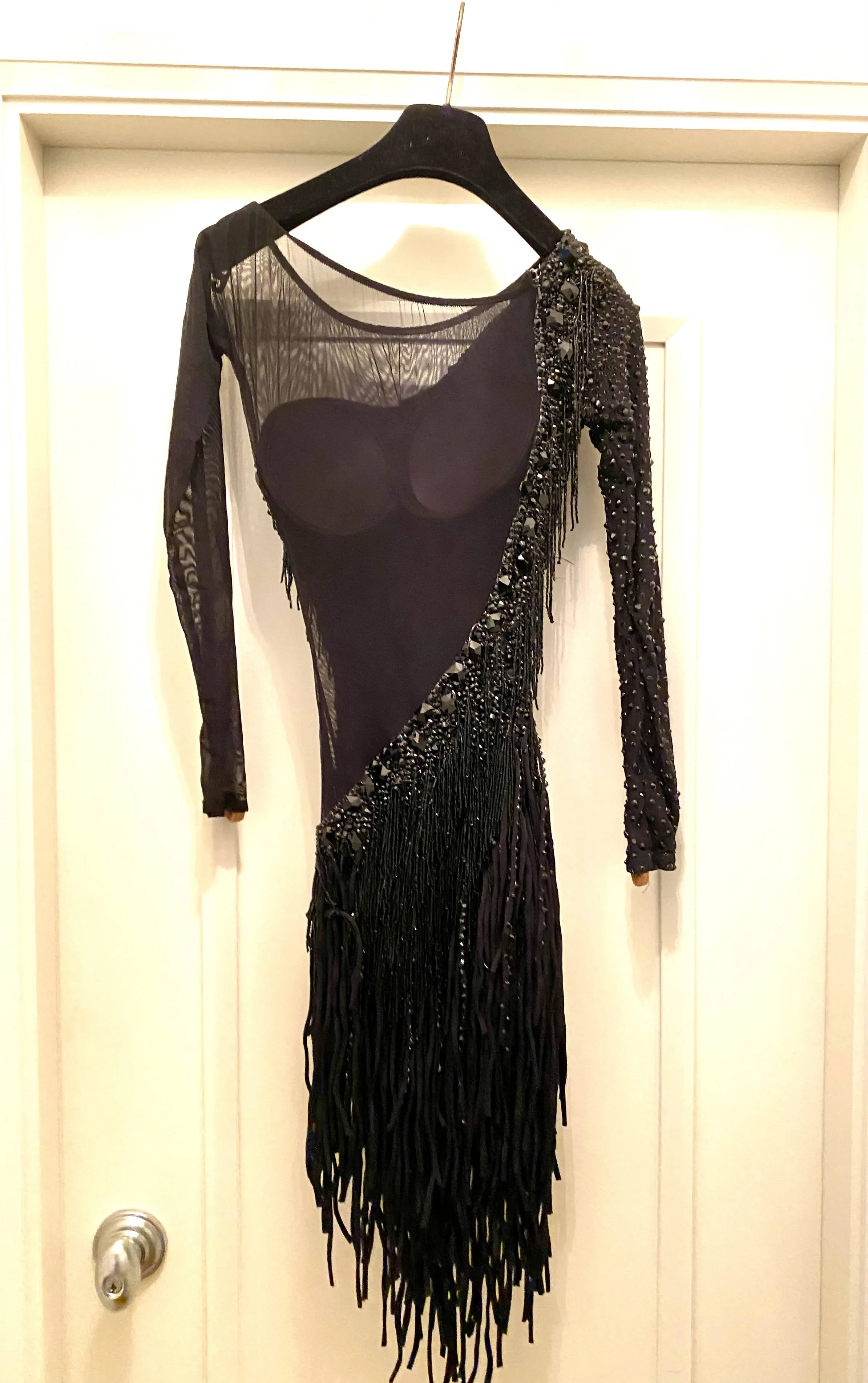 Vesa Black Latin Dress with Fringes