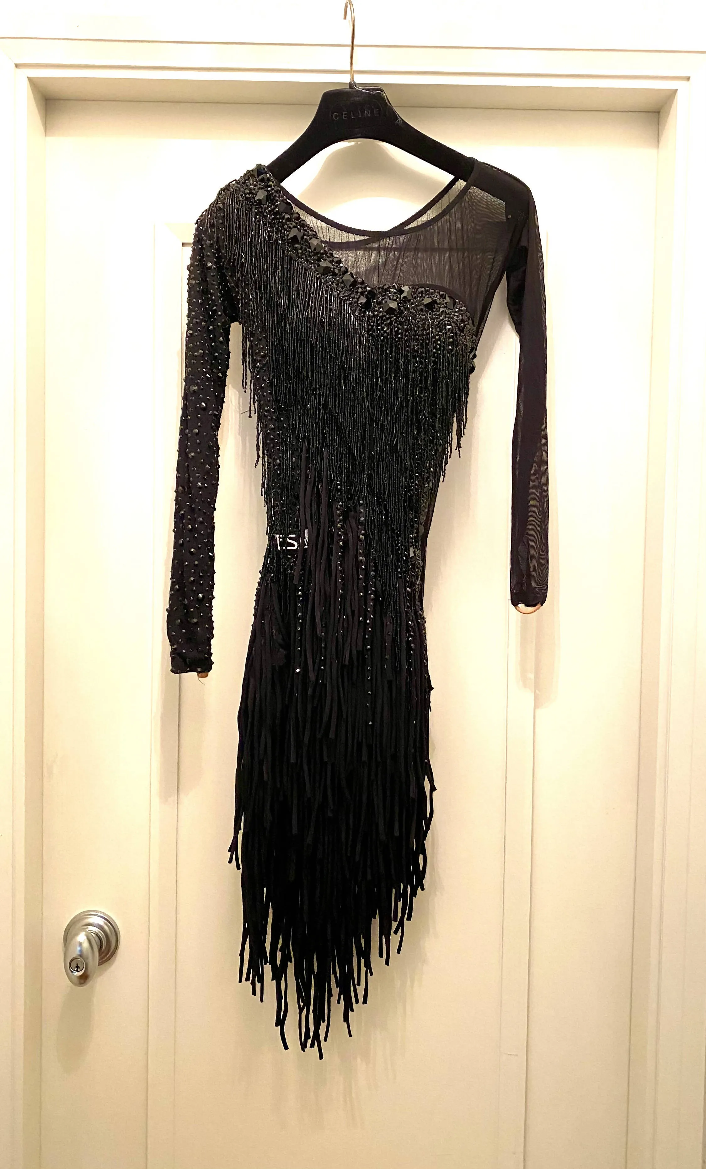 Vesa Black Latin Dress with Fringes