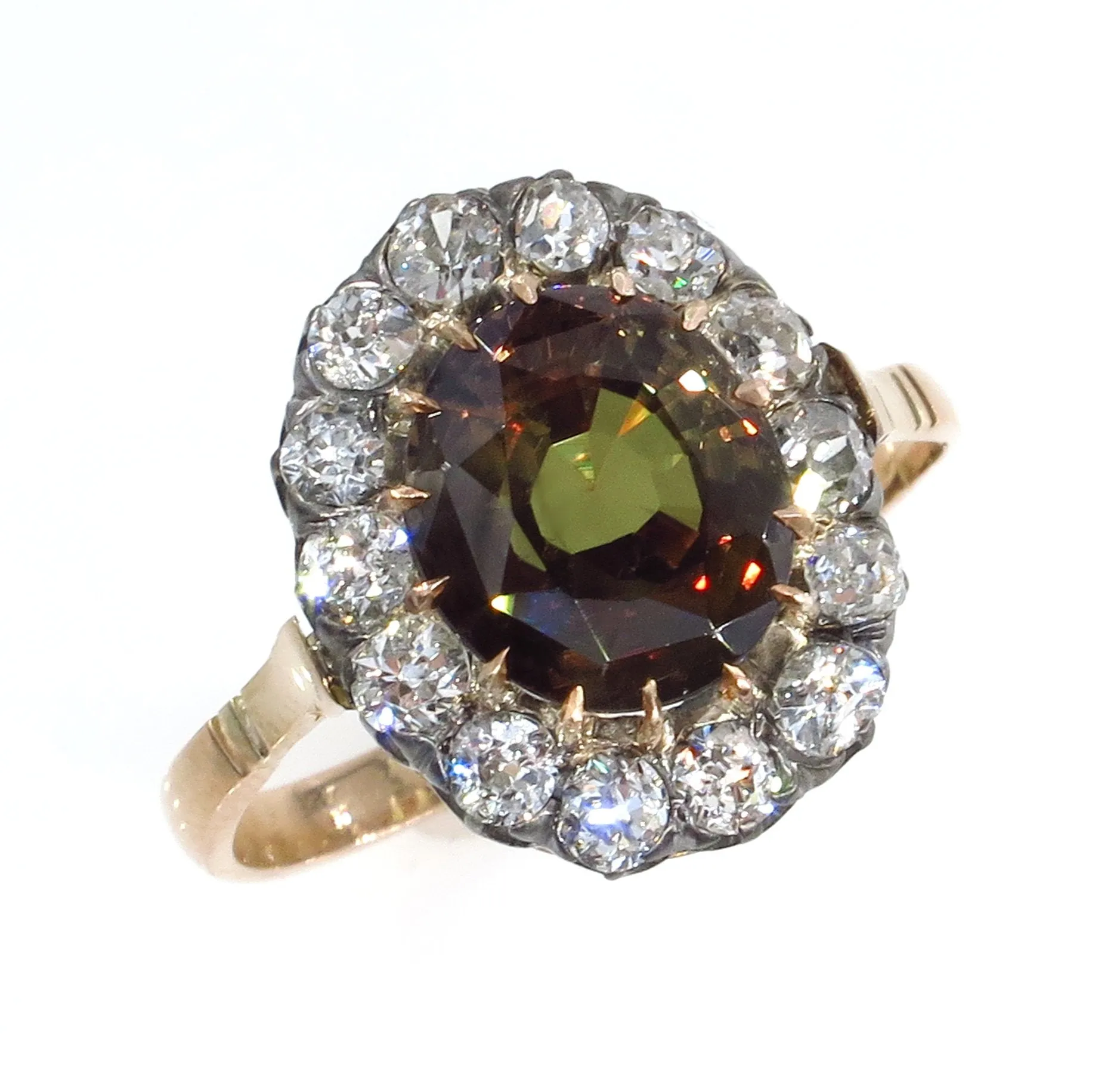 Victorian GIA 4.42ctw Natural ALEXANDRITE & Old Mine Diamonds Antique Cluster Ring