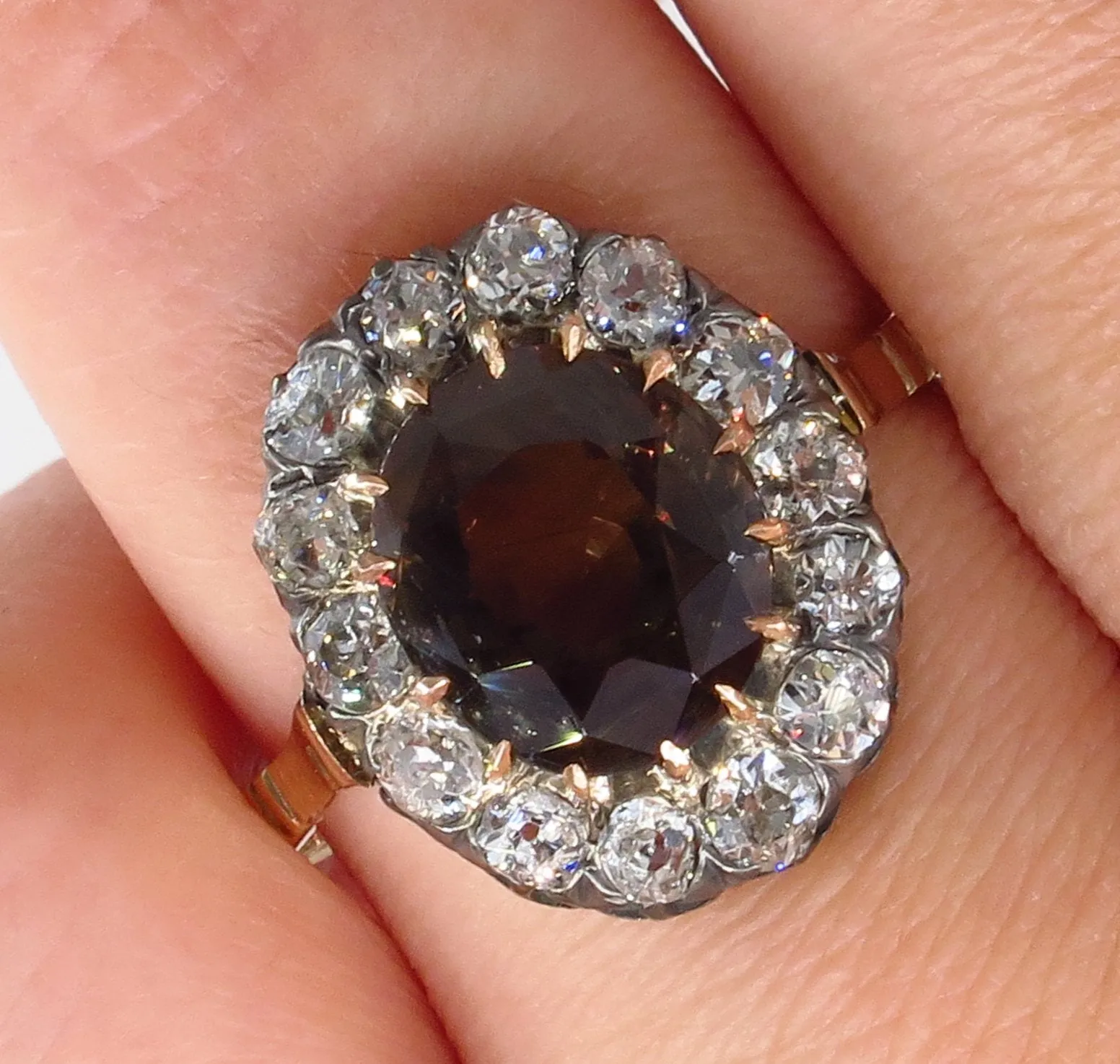 Victorian GIA 4.42ctw Natural ALEXANDRITE & Old Mine Diamonds Antique Cluster Ring