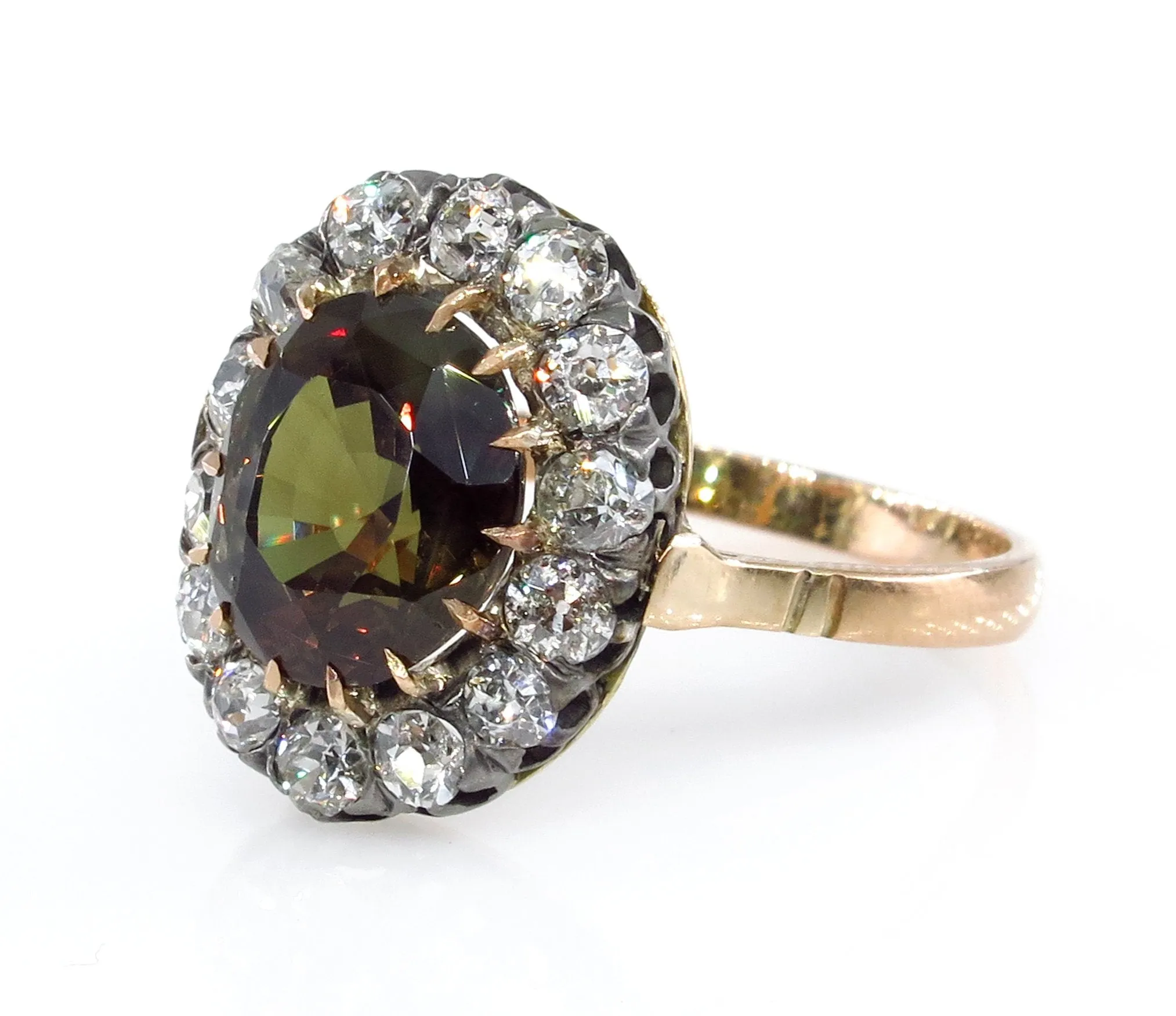 Victorian GIA 4.42ctw Natural ALEXANDRITE & Old Mine Diamonds Antique Cluster Ring