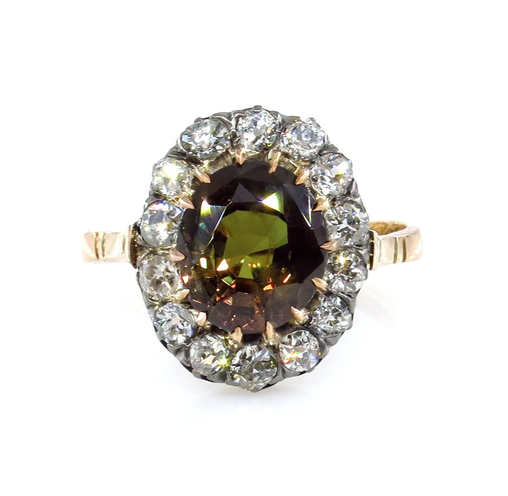 Victorian GIA 4.42ctw Natural ALEXANDRITE & Old Mine Diamonds Antique Cluster Ring