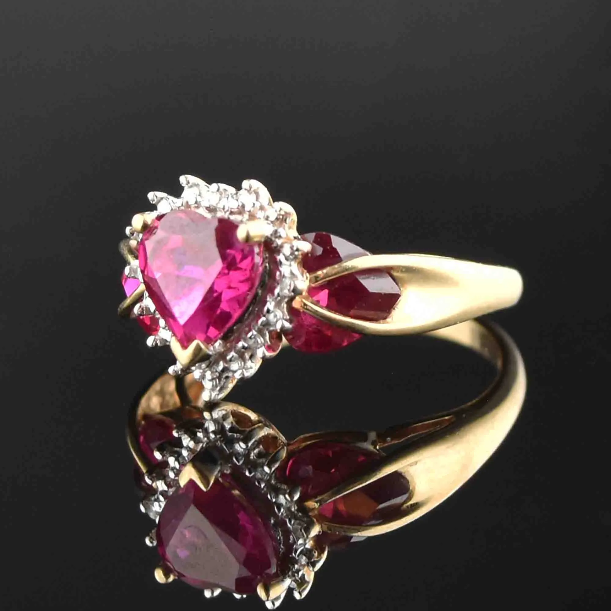 Vintage 10K Ruby Heart Diamond Ring, Sz 6.25