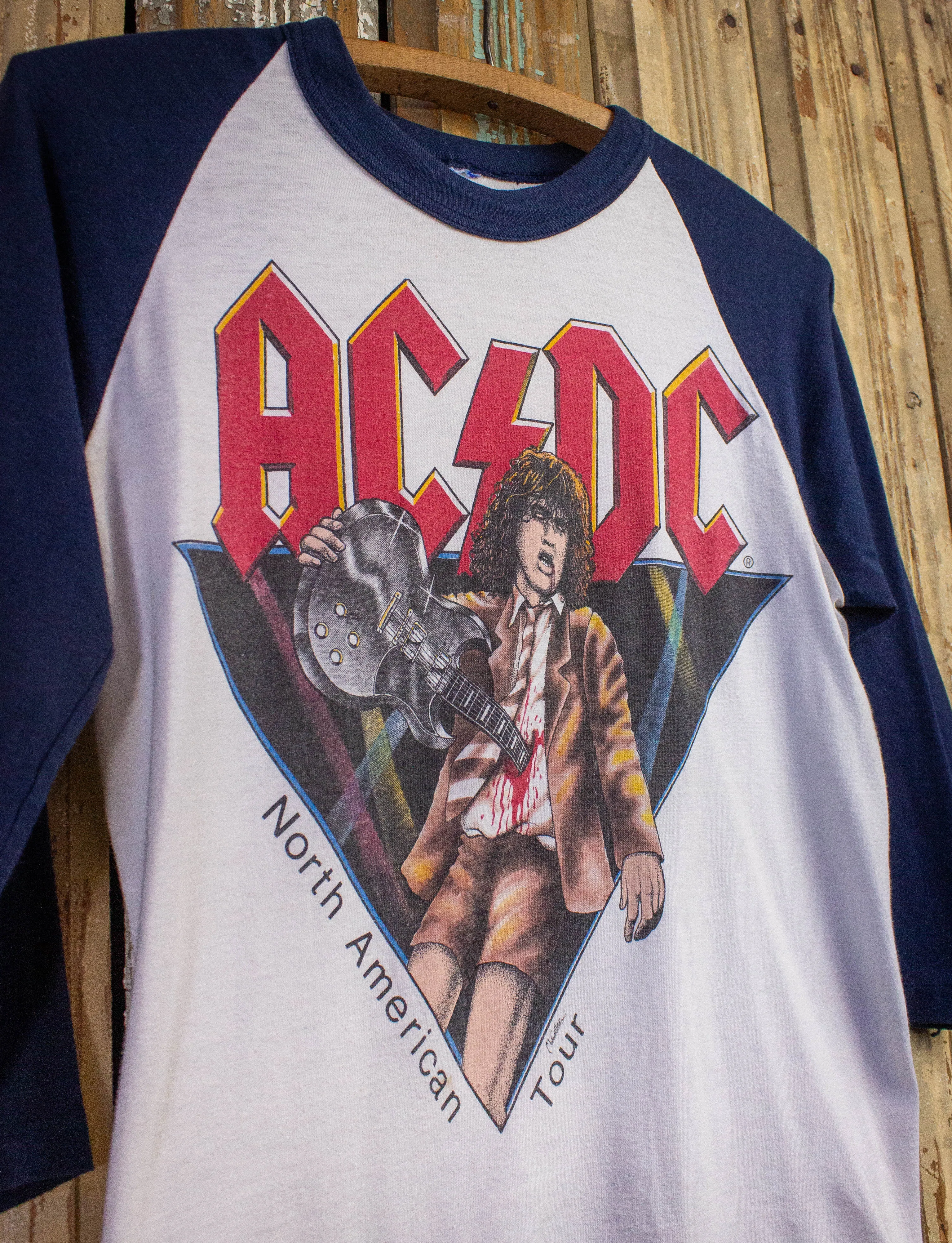 Vintage AC/DC North American Tour Raglan Concert T Shirt 1981 White/Blue Small