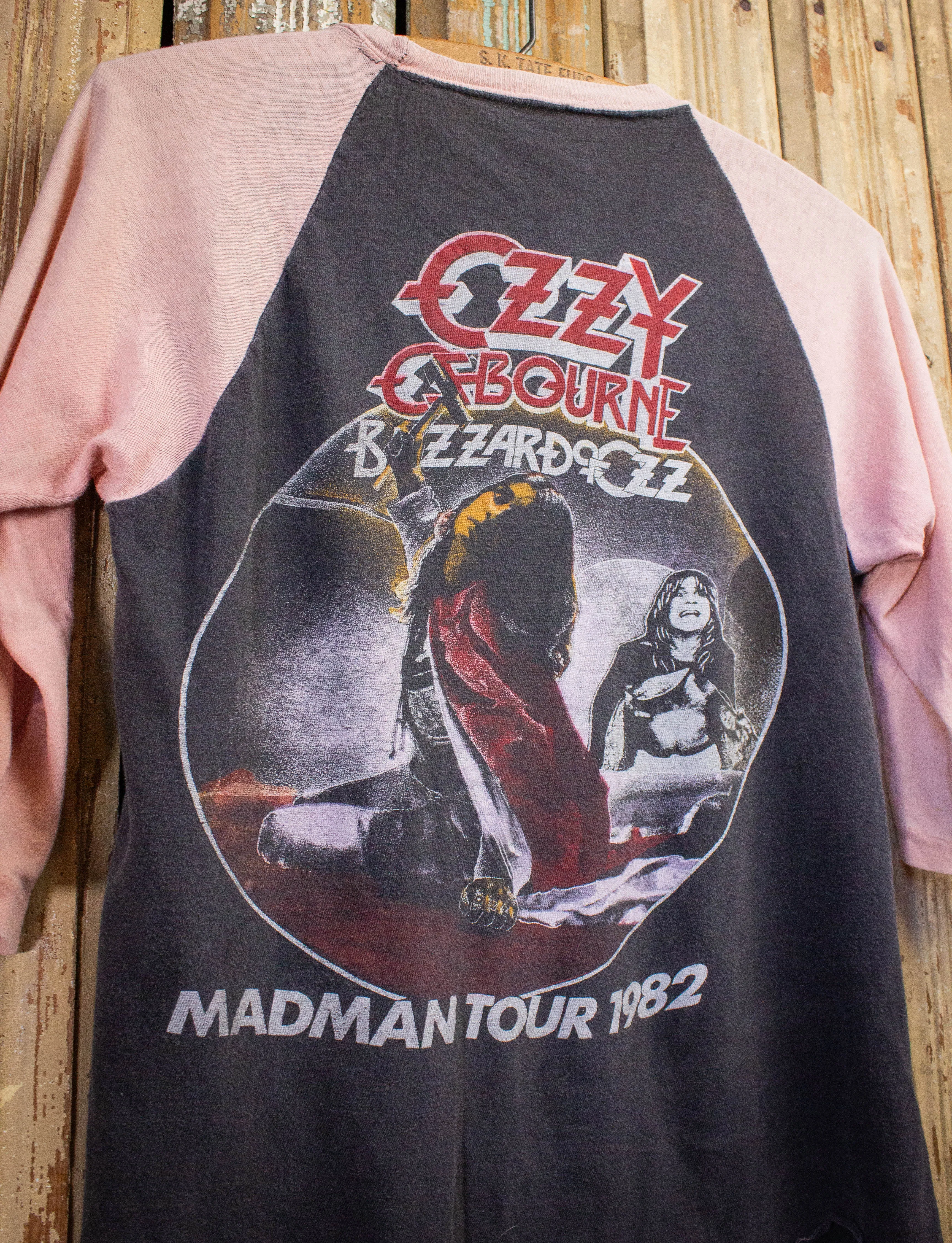 Vintage Ozzy Osbourne Diary of a Madman Parking Lot Raglan Concert T Shirt 1982 Pink/Black Small