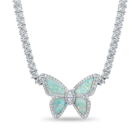 Vivid Opal Butterfly Tennis Necklace - 3mm