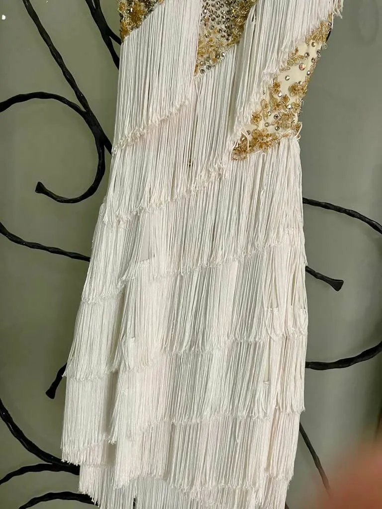 White & Gold Fringe Competition Dress