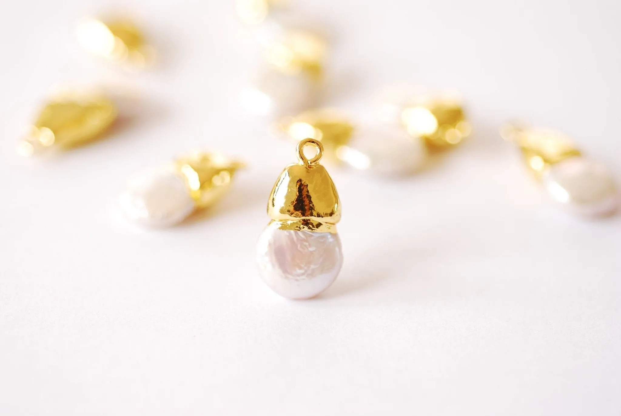 Wholesale Pearl Drop Charm - Natural Pearl 16K Gold Plated Teardrop Dangle Charm HarperCrown Charms B163