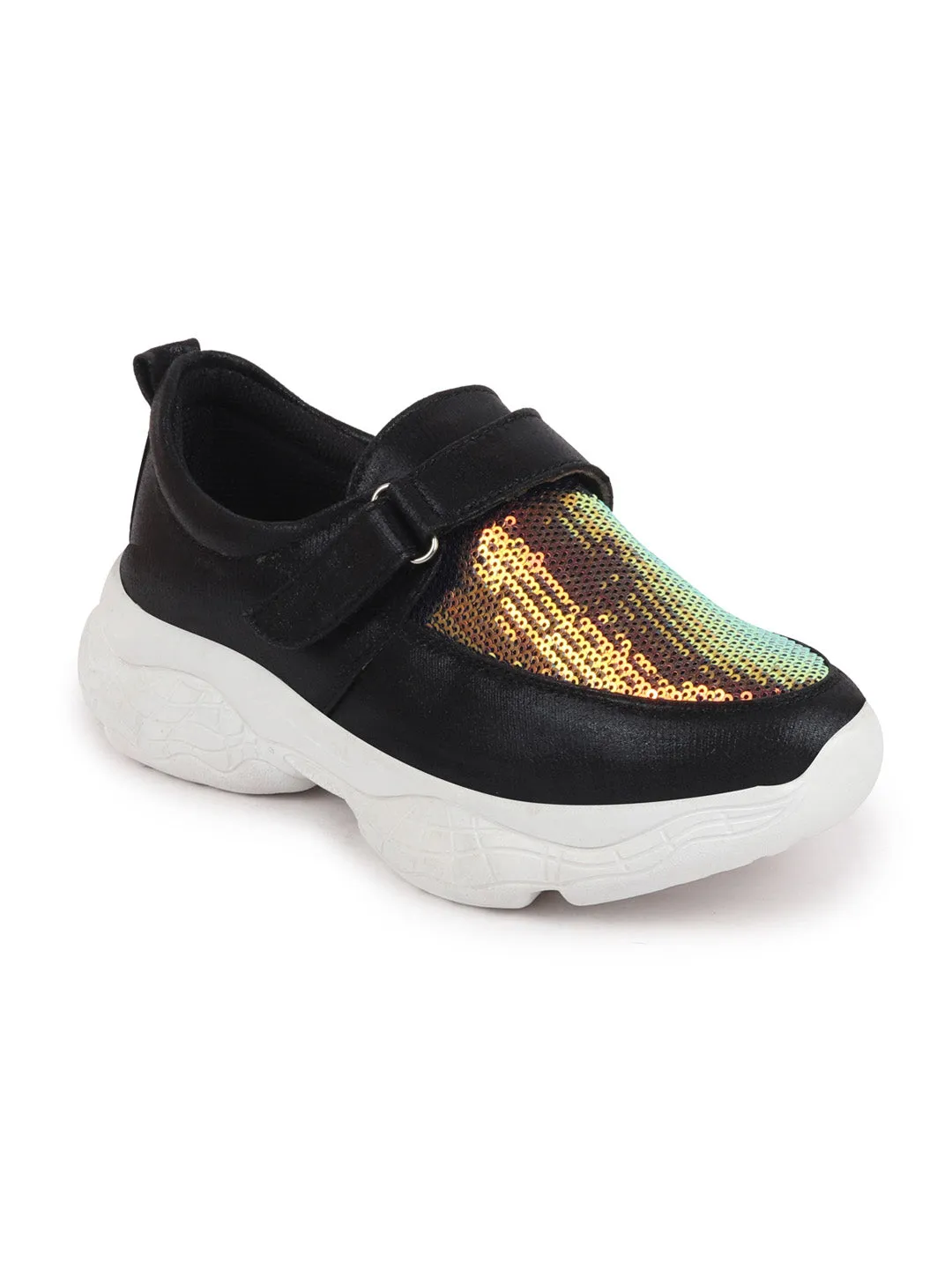 Women Black Stylish Hook & Loop Sneakers