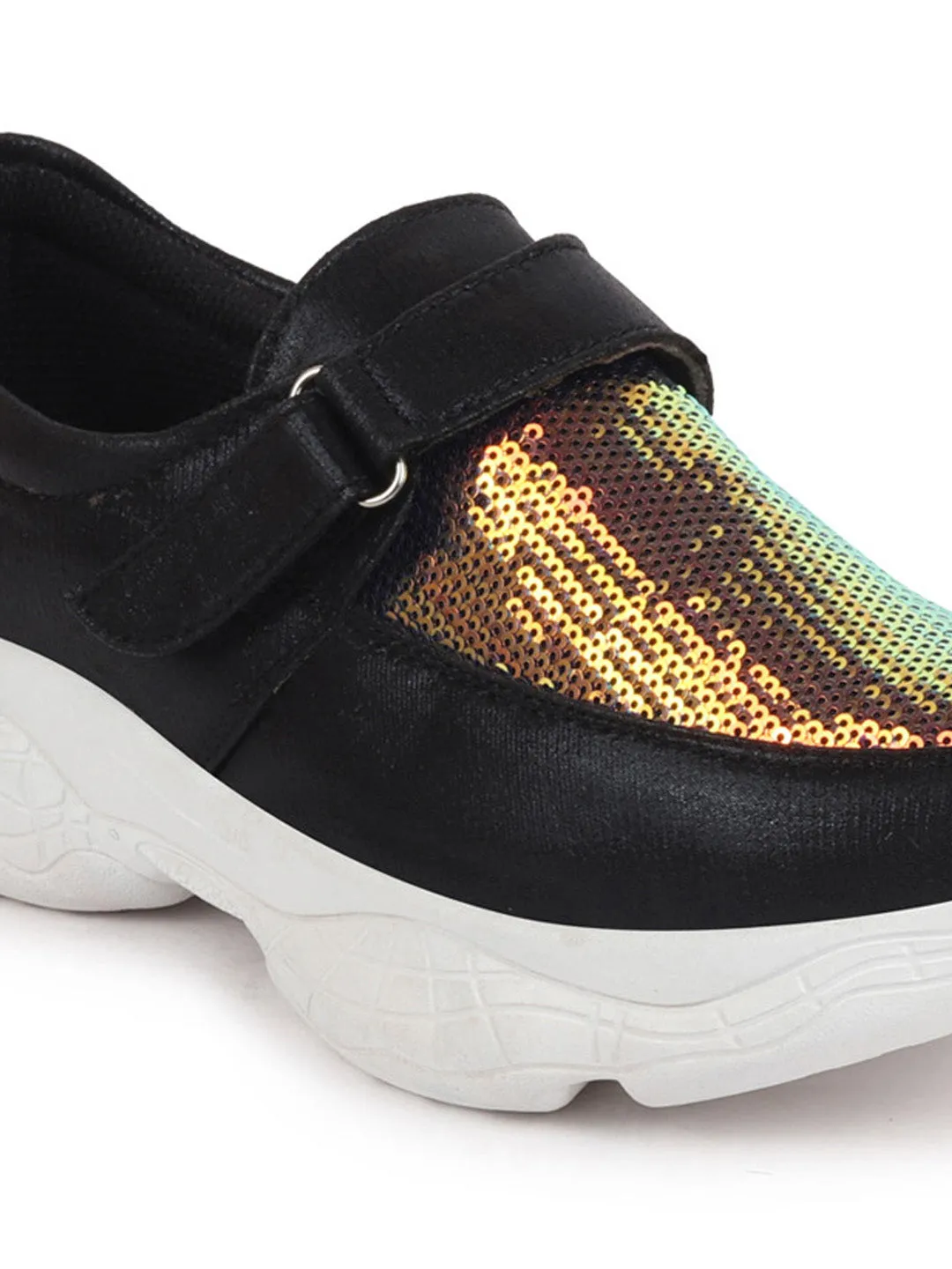 Women Black Stylish Hook & Loop Sneakers