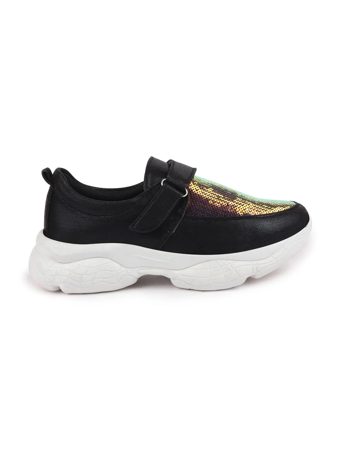 Women Black Stylish Hook & Loop Sneakers