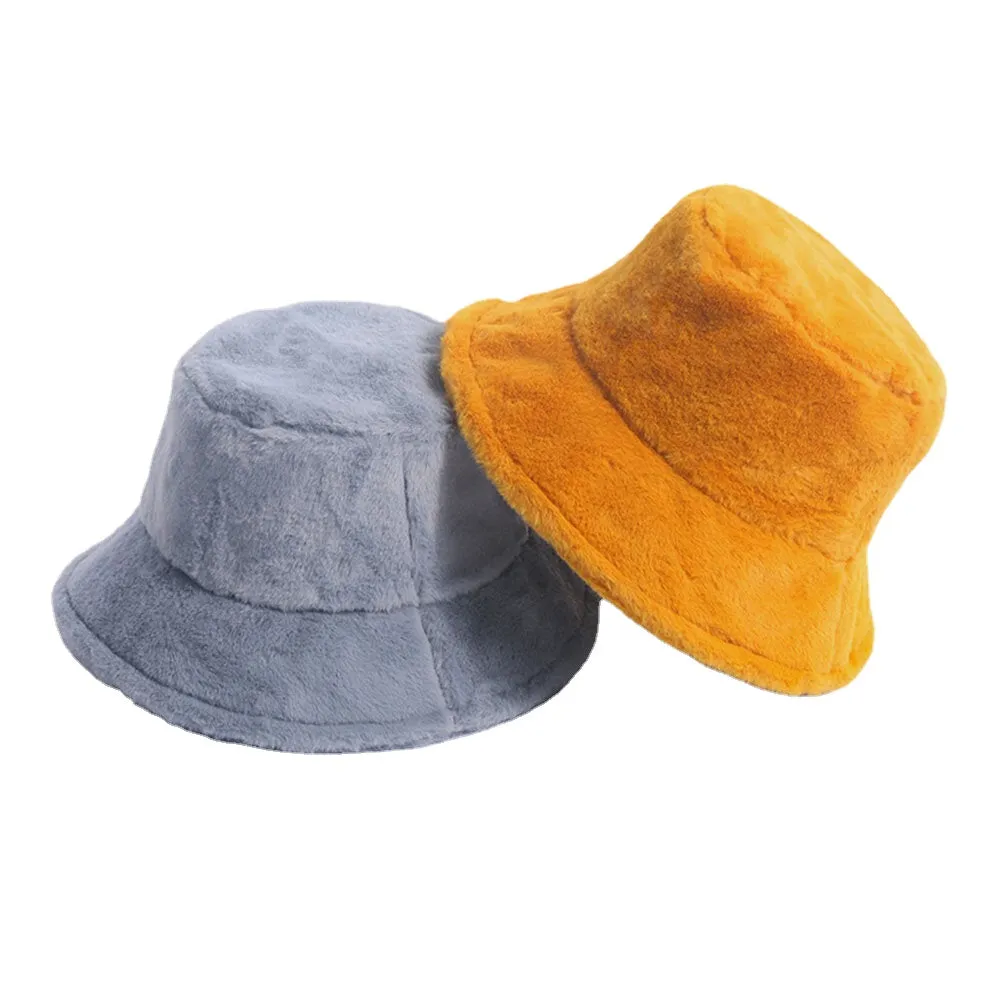 Women Bucket Hat Rabbit Fur Dome Thicken Warmth Windproof Ear Protection Hat