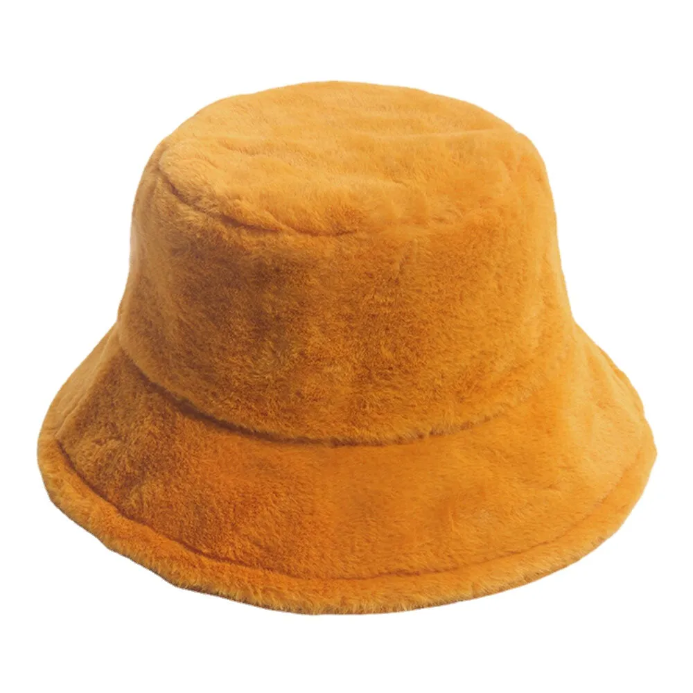 Women Bucket Hat Rabbit Fur Dome Thicken Warmth Windproof Ear Protection Hat