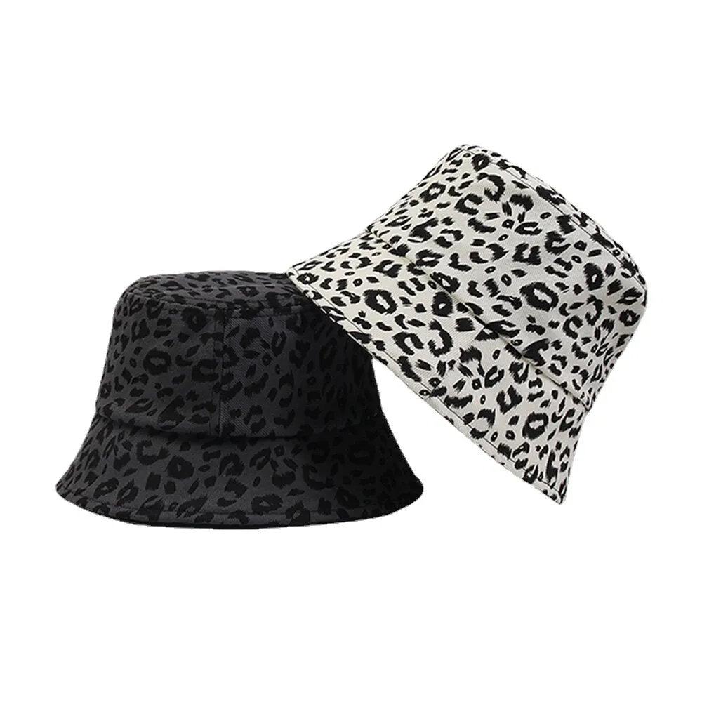 Women Cotton Leopard Pattern Print Fashion All-match Sunscreen Bucket Hat