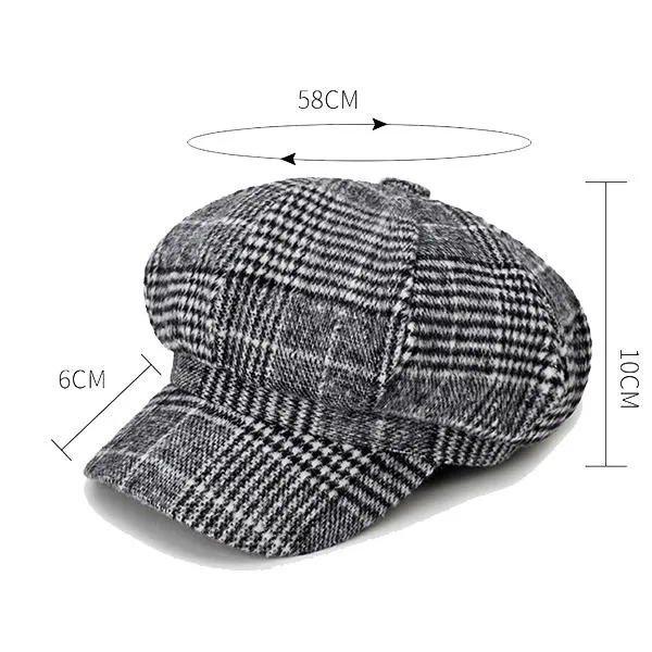 Womens Cotton Leisure Newsboy Berets Caps All-Match Painter Cop Plaid Stripe Hats