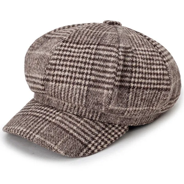 Womens Cotton Leisure Newsboy Berets Caps All-Match Painter Cop Plaid Stripe Hats