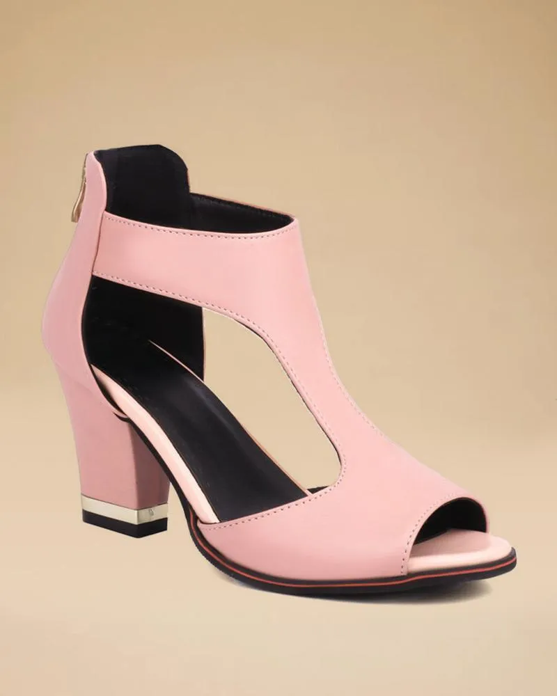 Women's Elegant Peep Toe Zipper Block Heel Sandals