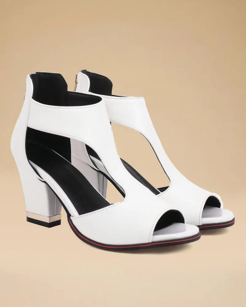 Women's Elegant Peep Toe Zipper Block Heel Sandals