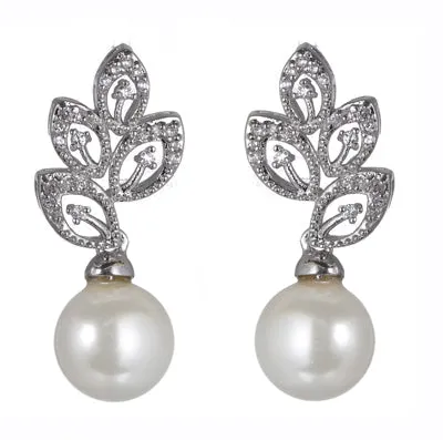 Women's Fashion CZ Bridal Wedding Pearl Earring