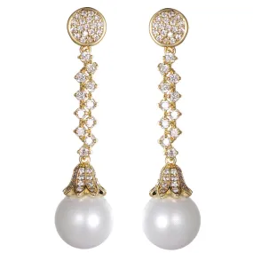 Women's Fashion CZ Bridal Wedding Pearl Earring