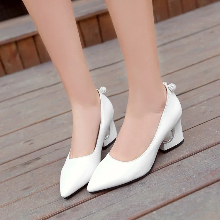 Women's Pearl High Heeled Chunky Heels Pumps