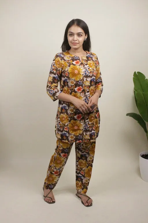 Women's Plus Size Rayon Night Suit Set Printed Shirt and Pyjama