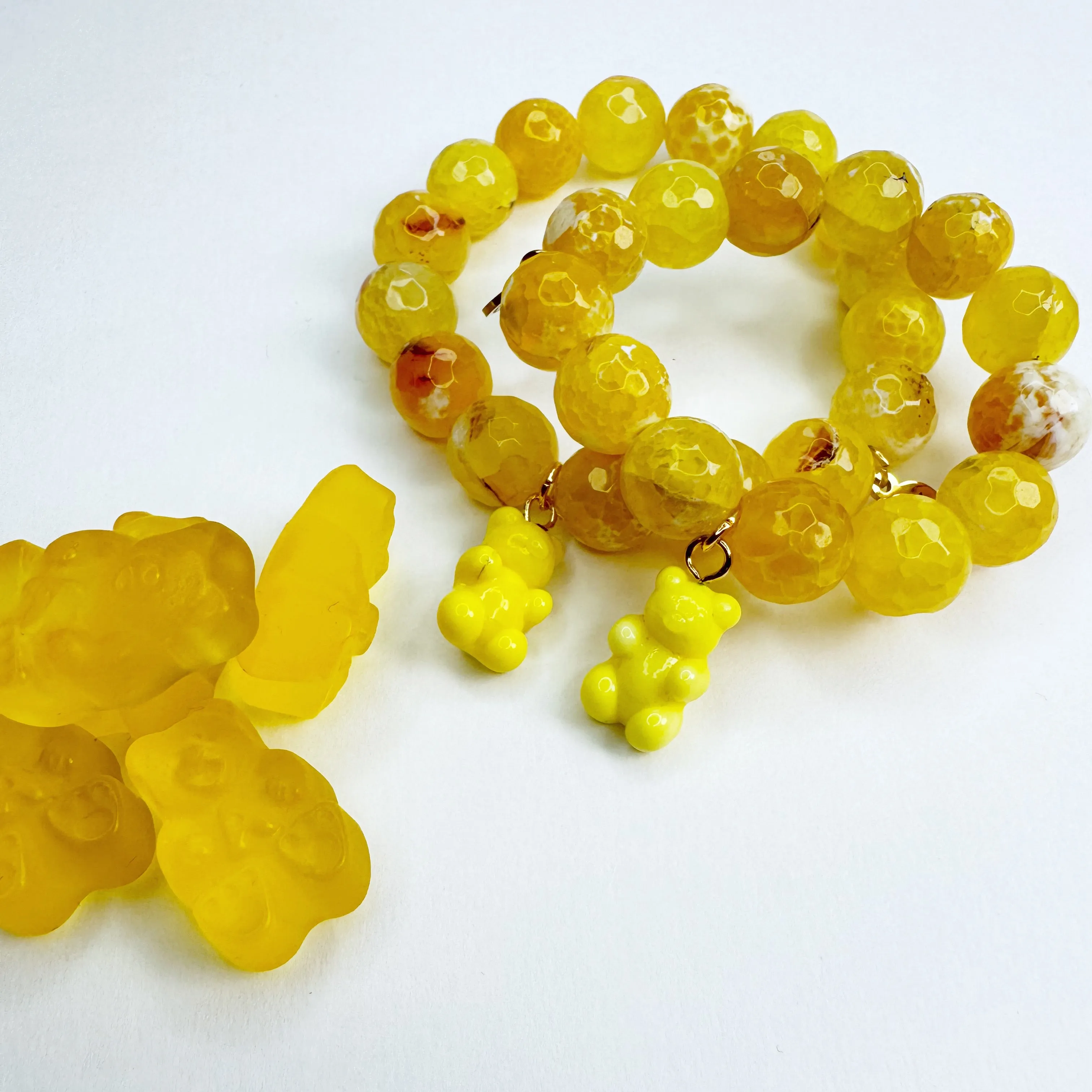 Yellow Agate with Yellow Murano Glass Gummy Bear