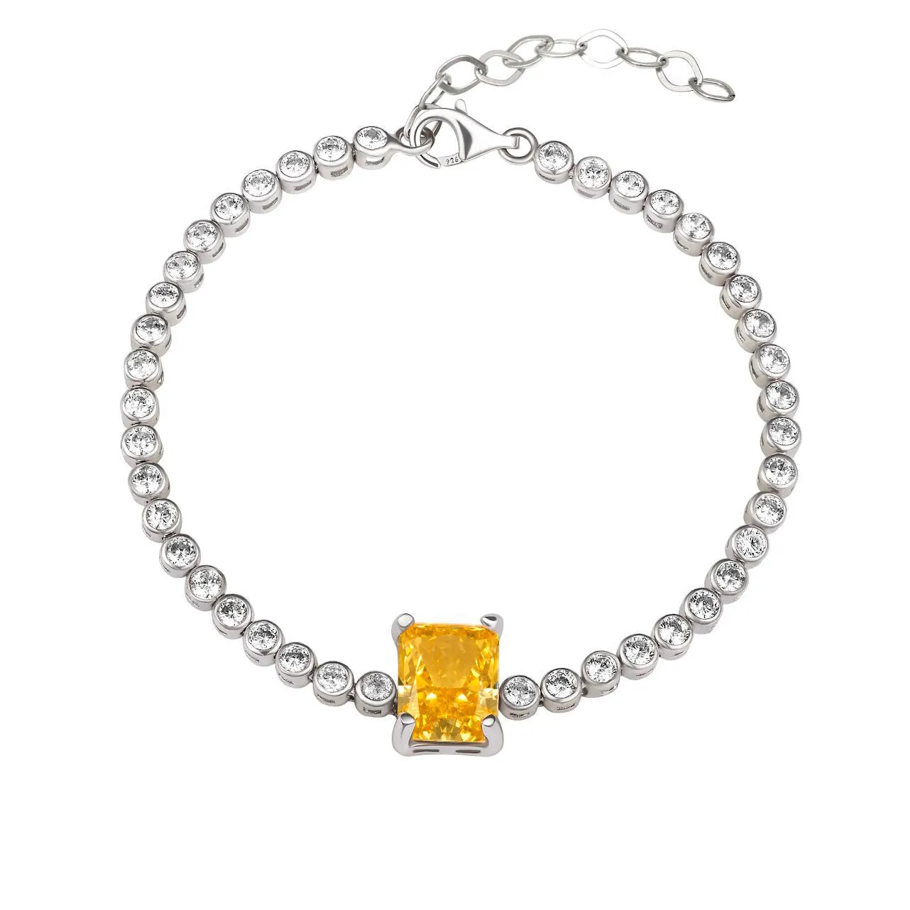 Yellow emerald cut sterling silver tennis bracelet